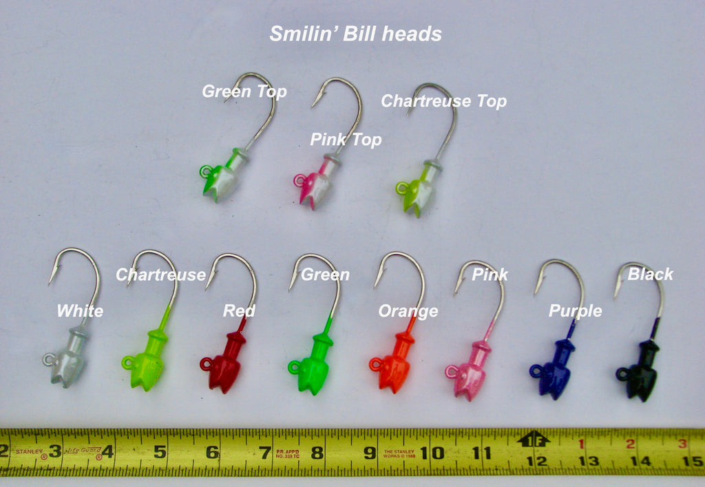 Smilin' Bill Jig Heads, Pre-Painted. Short Shank Version.