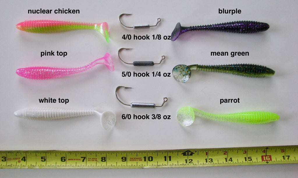 5" Paddle Tail Grub and Weighted Hooks Combo