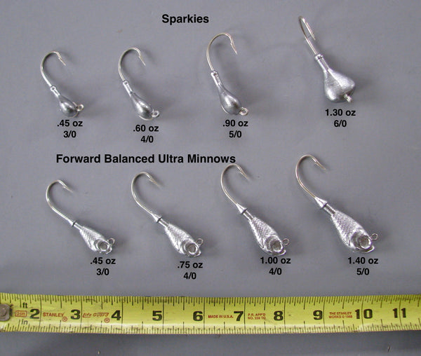Bare Sparkie and Forward Balanced Ultra Minnow jig heads